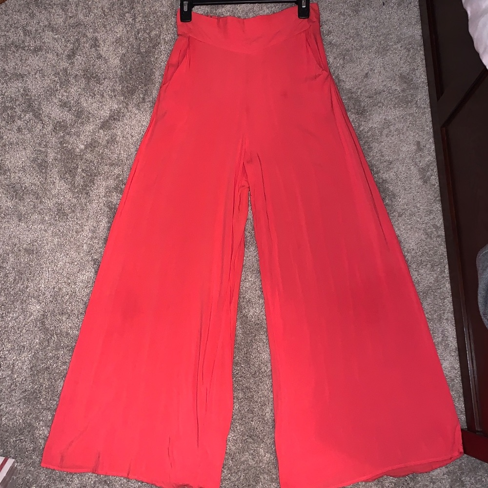Flowy Salmon Pink Hi-Waist Pants